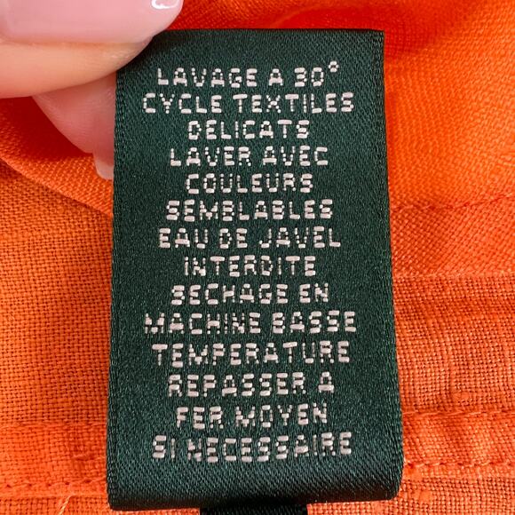 Lauren Ralph Lauren Linen Button Down Top Orange Long Sleeve Pockets Size L - Picture 11 of 12
